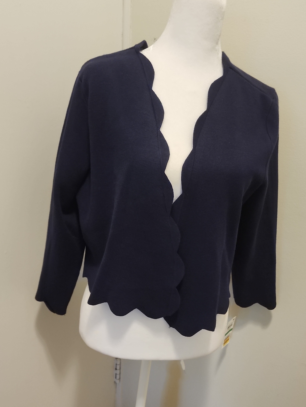 Charter Club Navy Knit Scrug with Scalloped Trim and 3/4" Sleeves